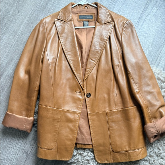 Banana Republic Cognac Leather Blazer Jacket - Picture 2 of 6